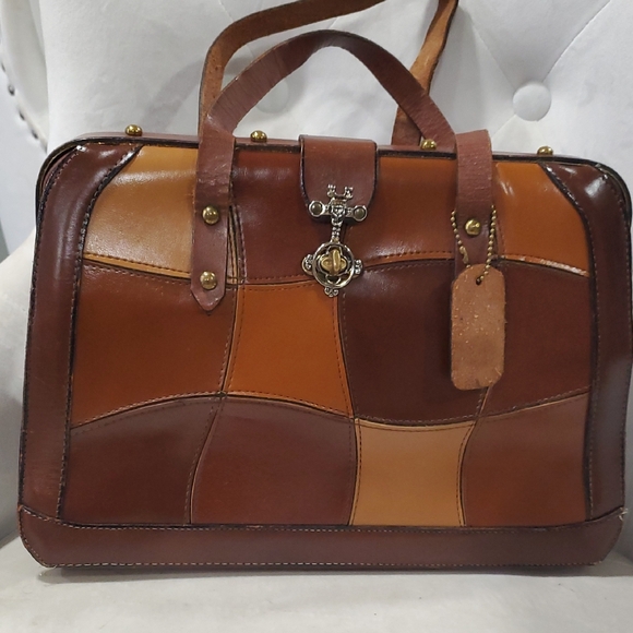 Burlington Handbags - Vtg Burlington Elegant Leather Patchwork  Satchel Bag